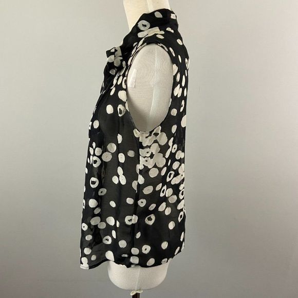 ANN TAYLOR LOFT Black Polka Dot‎ Blouse with Tie - Picture 4 of 8